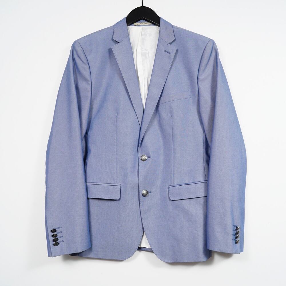 ZARA Man Blue Slim Fit Blazer Size 36 Cotton Blend Made in Turkey